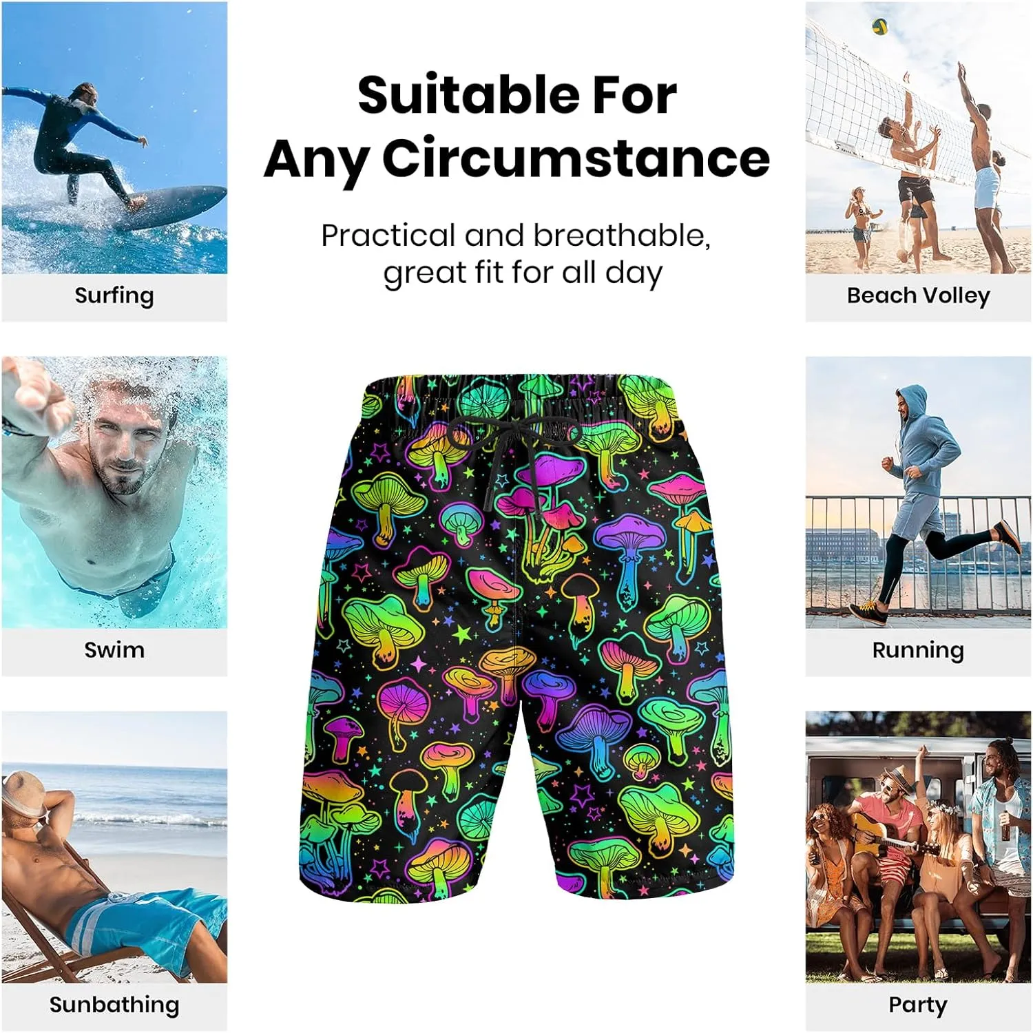 Turtle Hawaiian Print Swim Trunks for Mens Summer Shorts Quick Dry Shorts with Pockets and Mesh Lining Pants
