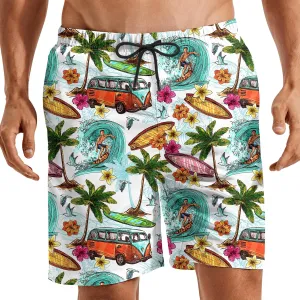 Turtle Hawaiian Print Swim Trunks for Mens Summer Shorts Quick Dry Shorts with Pockets and Mesh Lining Pants