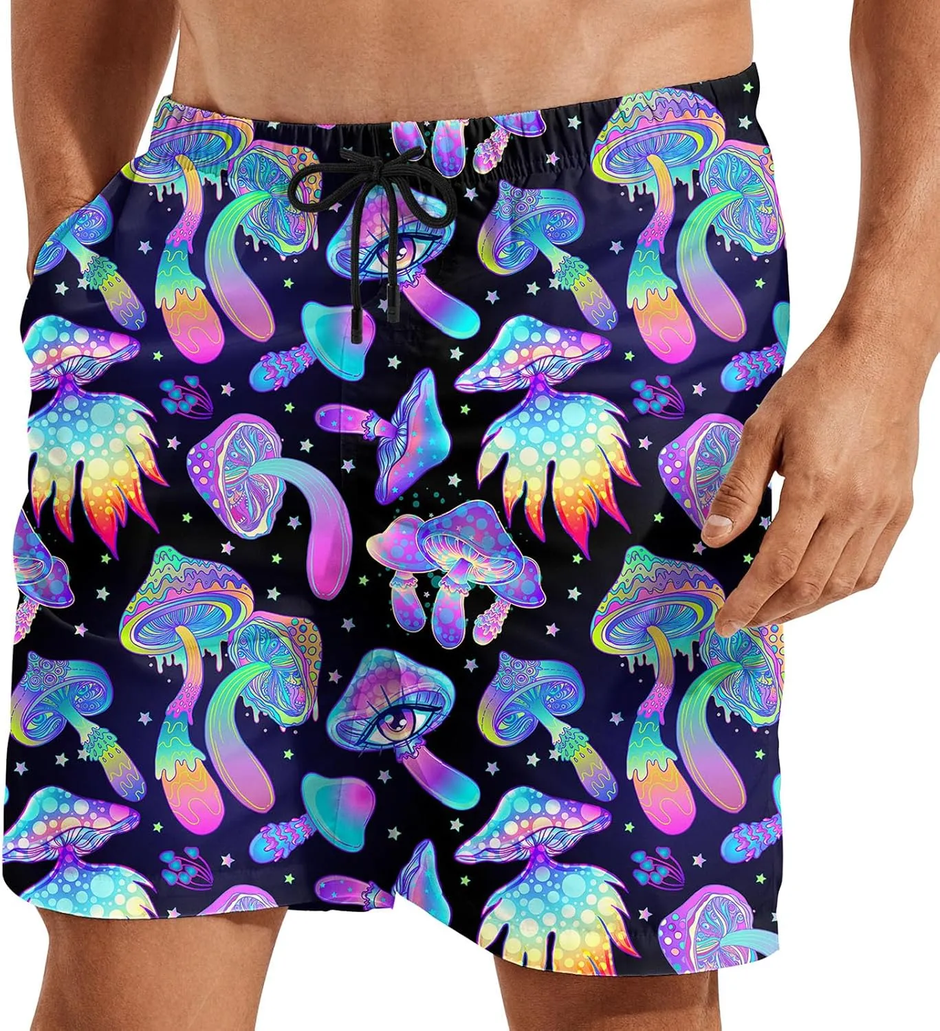 Turtle Hawaiian Print Swim Trunks for Mens Summer Shorts Quick Dry Shorts with Pockets and Mesh Lining Pants