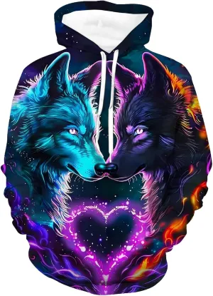 Unisex Hoodies 3D Print Pullover Hooded Sweatshirt Hoodies with Big Pockets for Men