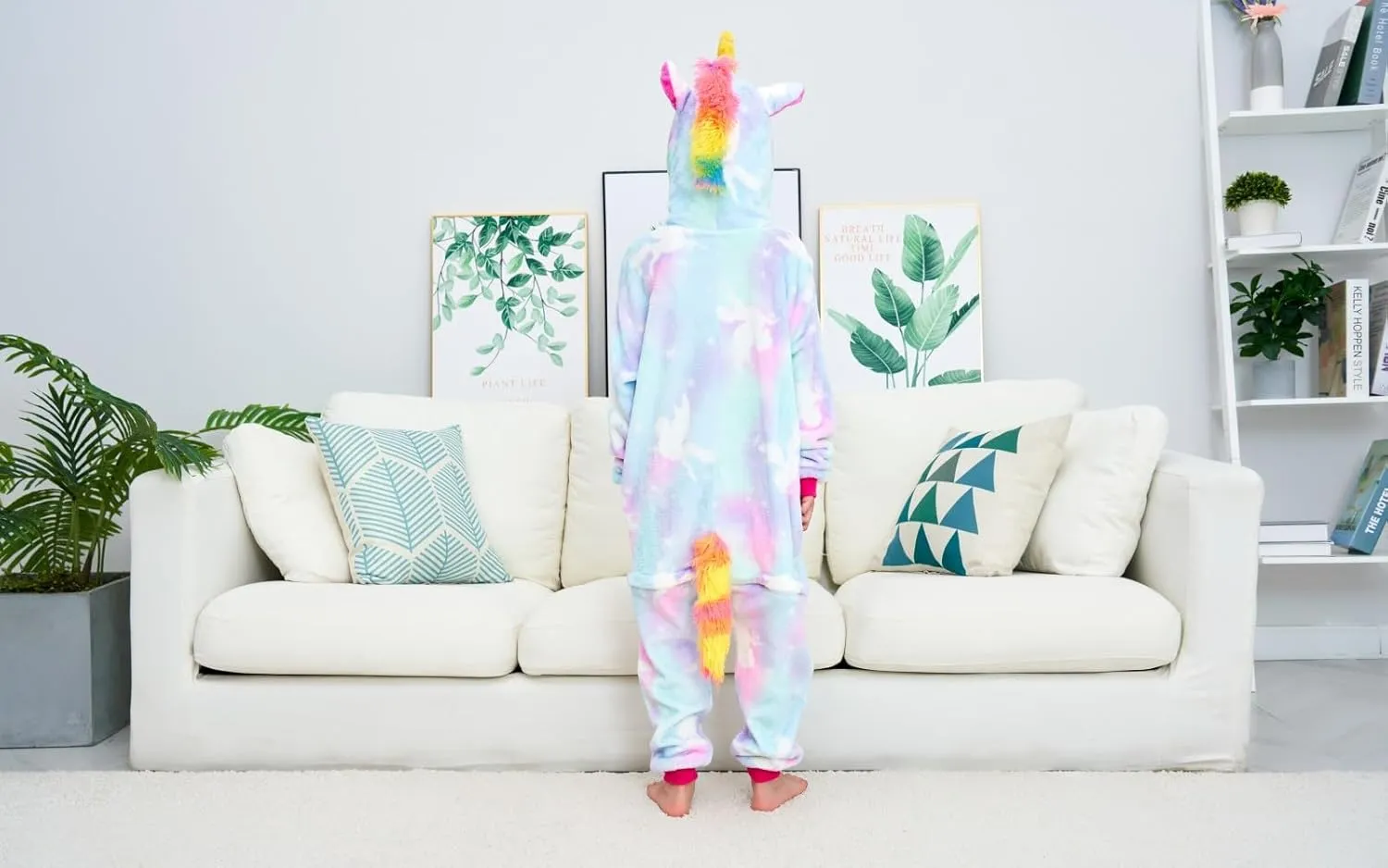 Unisex Kids Unicorn Onesie Girls One Piece Pajamas Halloween Cosplay Costume Sleepwear