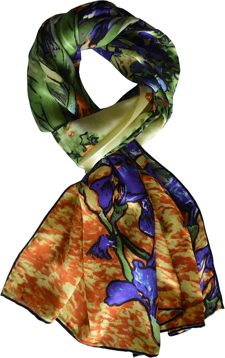 Van Gogh and Claude Monets Paintings, Fashion Silk Scarf Premium Shawl Wrap Art (Van Gogh - Starry Night)