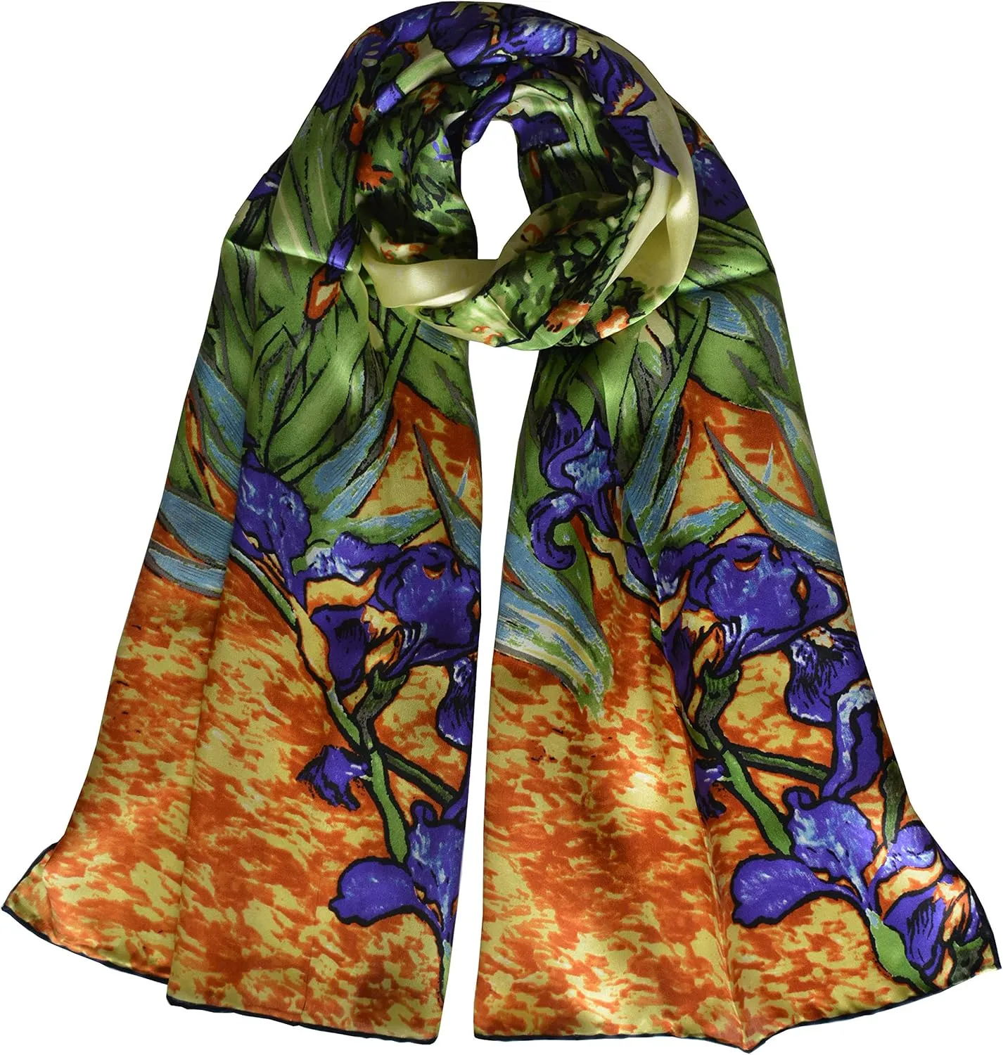 Van Gogh and Claude Monets Paintings, Fashion Silk Scarf Premium Shawl Wrap Art (Van Gogh - Starry Night)