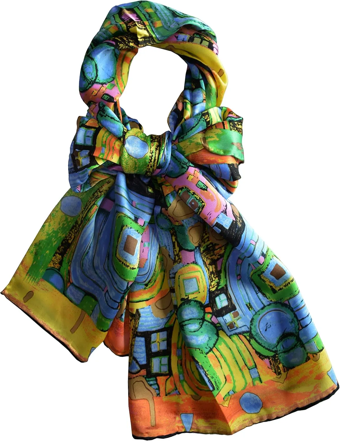 Van Gogh and Claude Monets Paintings, Fashion Silk Scarf Premium Shawl Wrap Art (Van Gogh - Starry Night)