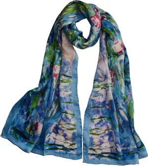 Van Gogh and Claude Monets Paintings, Fashion Silk Scarf Premium Shawl Wrap Art (Van Gogh - Starry Night)