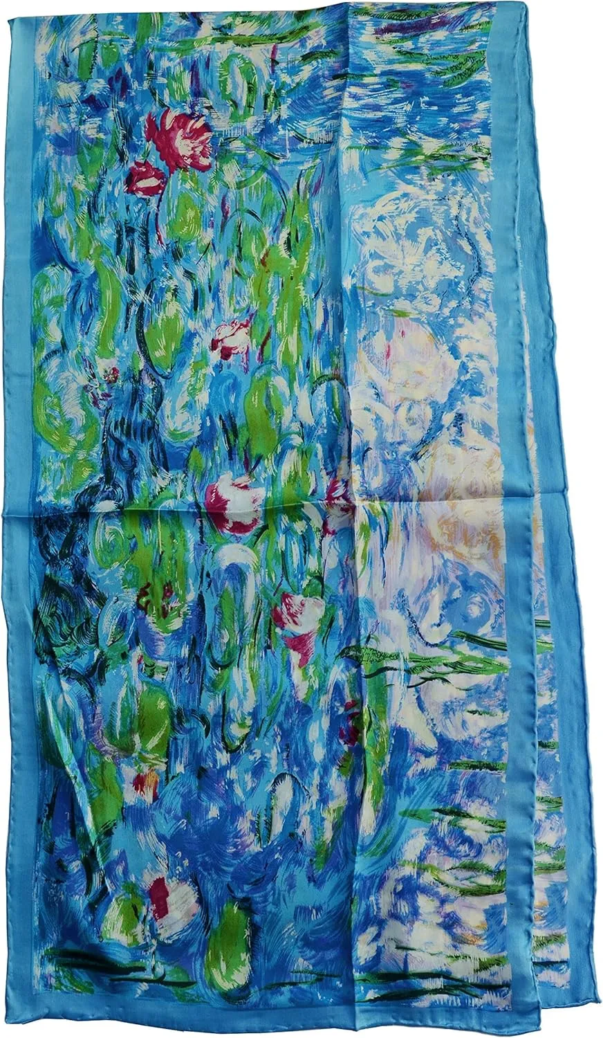 Van Gogh and Claude Monets Paintings, Fashion Silk Scarf Premium Shawl Wrap Art (Van Gogh - Starry Night)