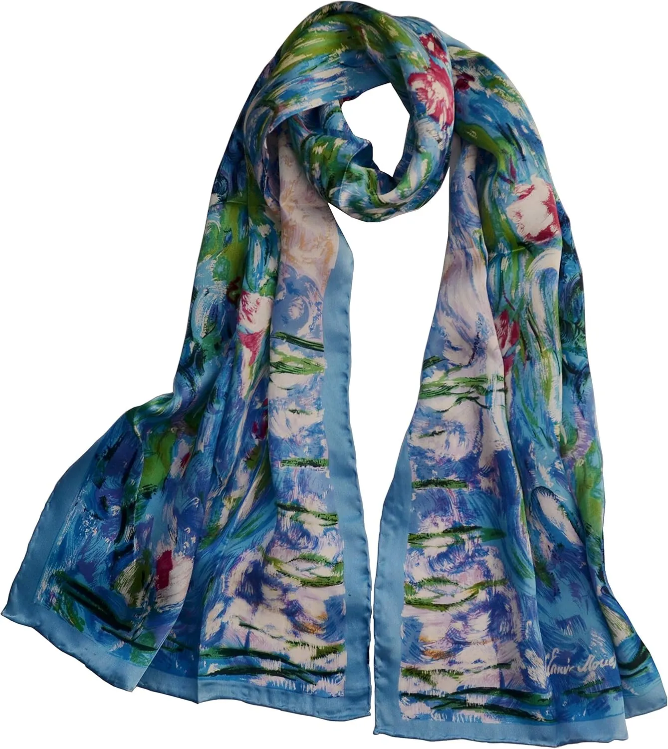 Van Gogh and Claude Monets Paintings, Fashion Silk Scarf Premium Shawl Wrap Art (Van Gogh - Starry Night)