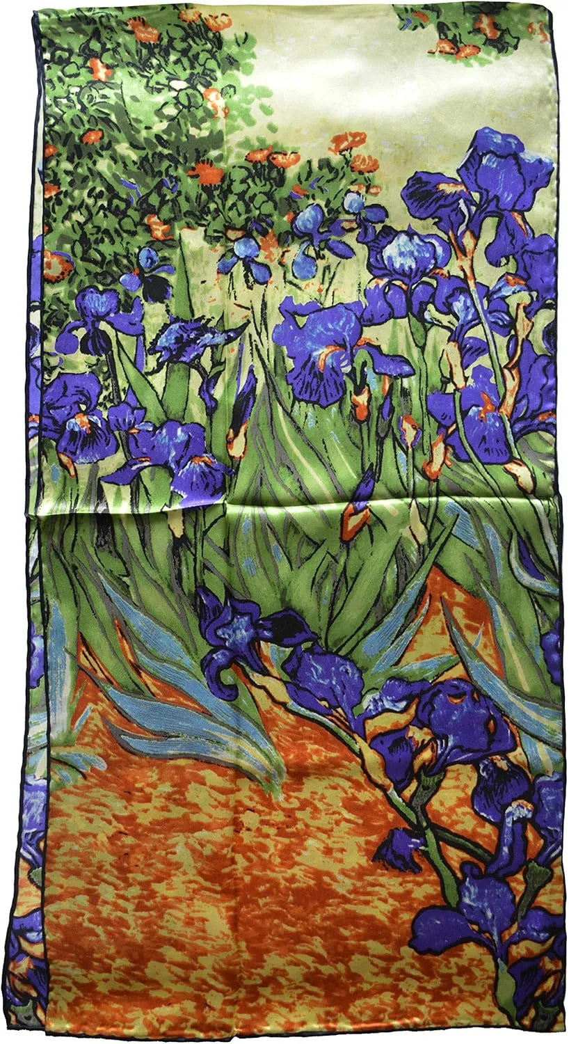 Van Gogh and Claude Monets Paintings, Fashion Silk Scarf Premium Shawl Wrap Art (Van Gogh - Starry Night)