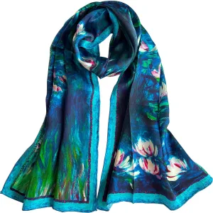Van Gogh and Claude Monets Paintings, Fashion Silk Scarf Premium Shawl Wrap Art (Van Gogh - Starry Night)