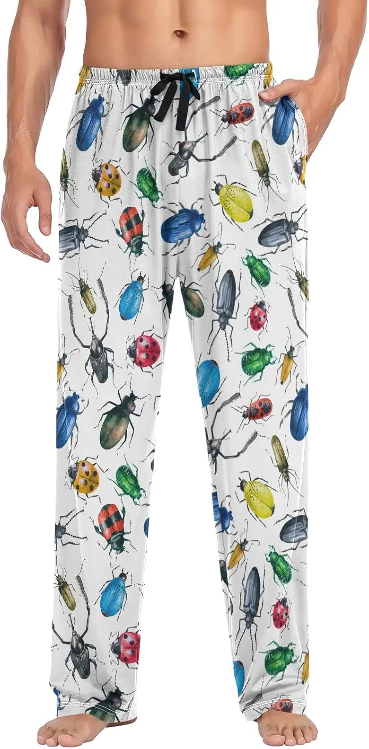 Watercolor Insect Beetle Pattern Men's Pajama Pants Sleepwear Lounge Pajama Bottoms