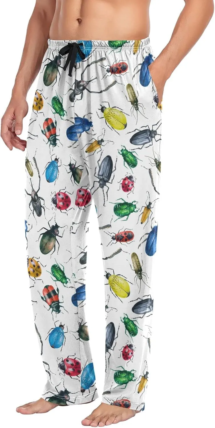 Watercolor Insect Beetle Pattern Men's Pajama Pants Sleepwear Lounge Pajama Bottoms