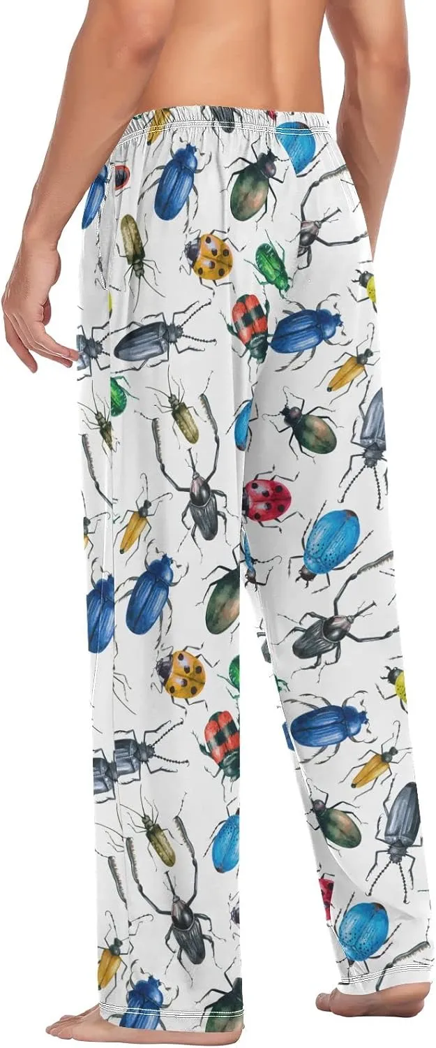 Watercolor Insect Beetle Pattern Men's Pajama Pants Sleepwear Lounge Pajama Bottoms