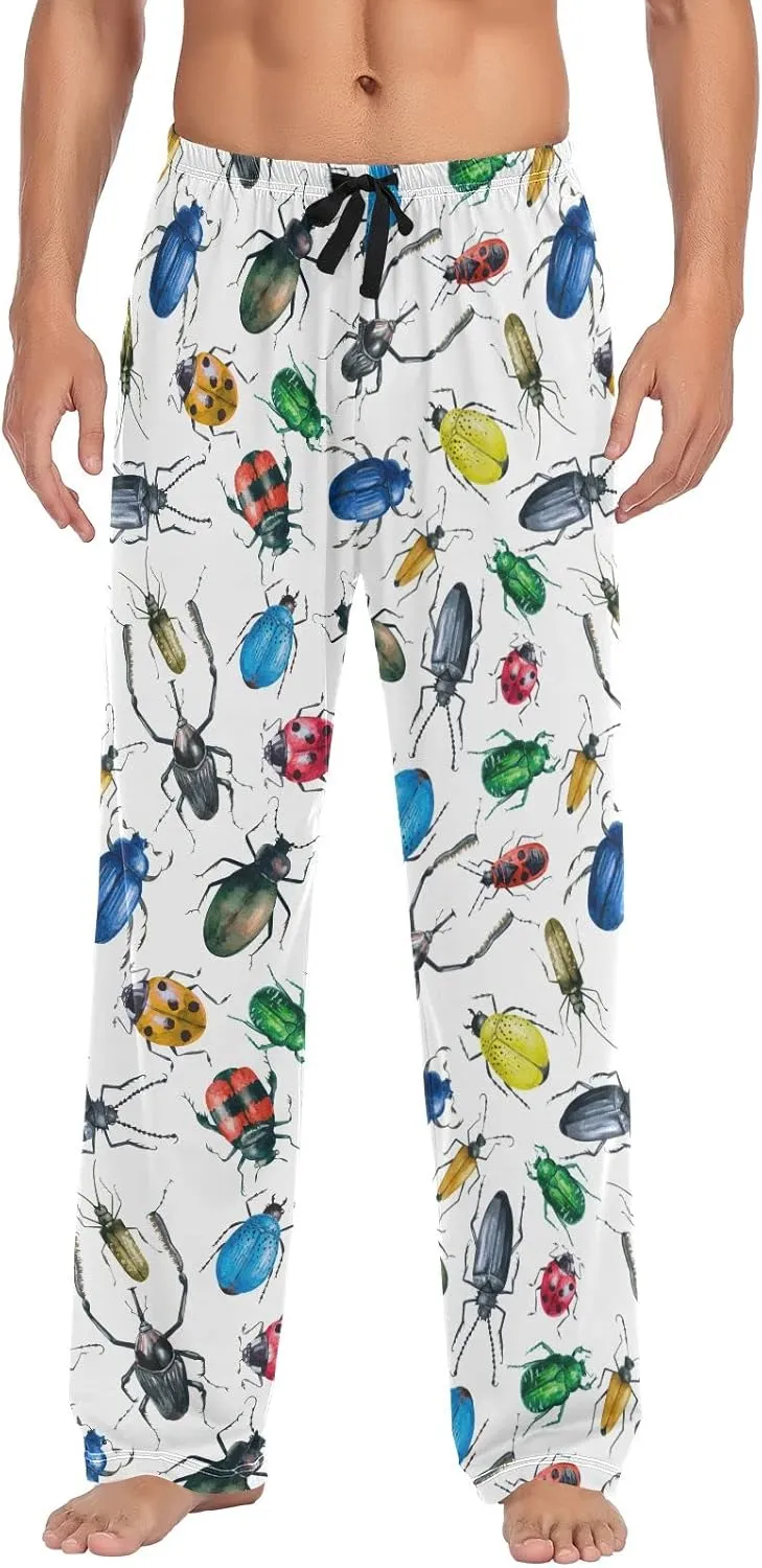 Watercolor Insect Beetle Pattern Men's Pajama Pants Sleepwear Lounge Pajama Bottoms