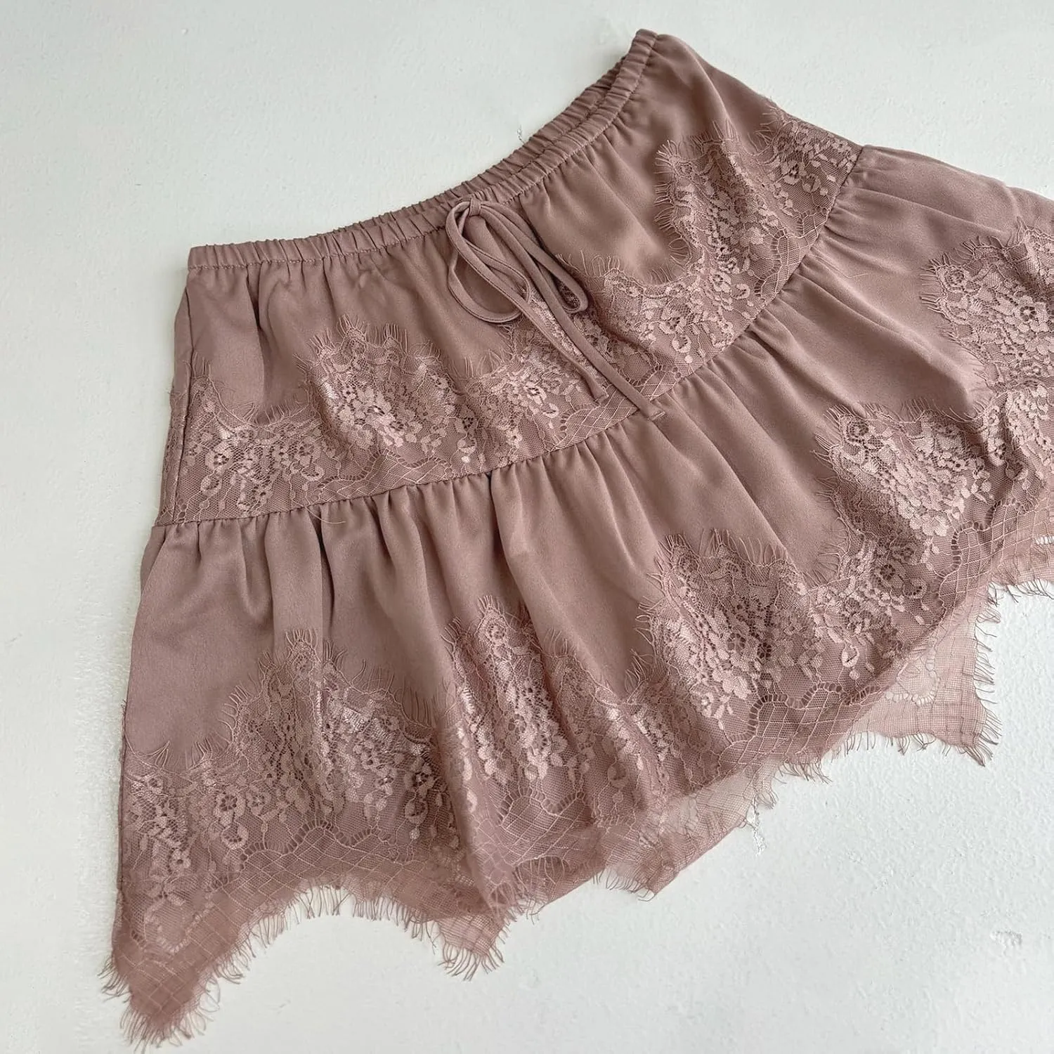 wdehow Women Y2K Lace Mini Skirt Low Rise Ruffle Pleated Layered Flowy Short Skirts