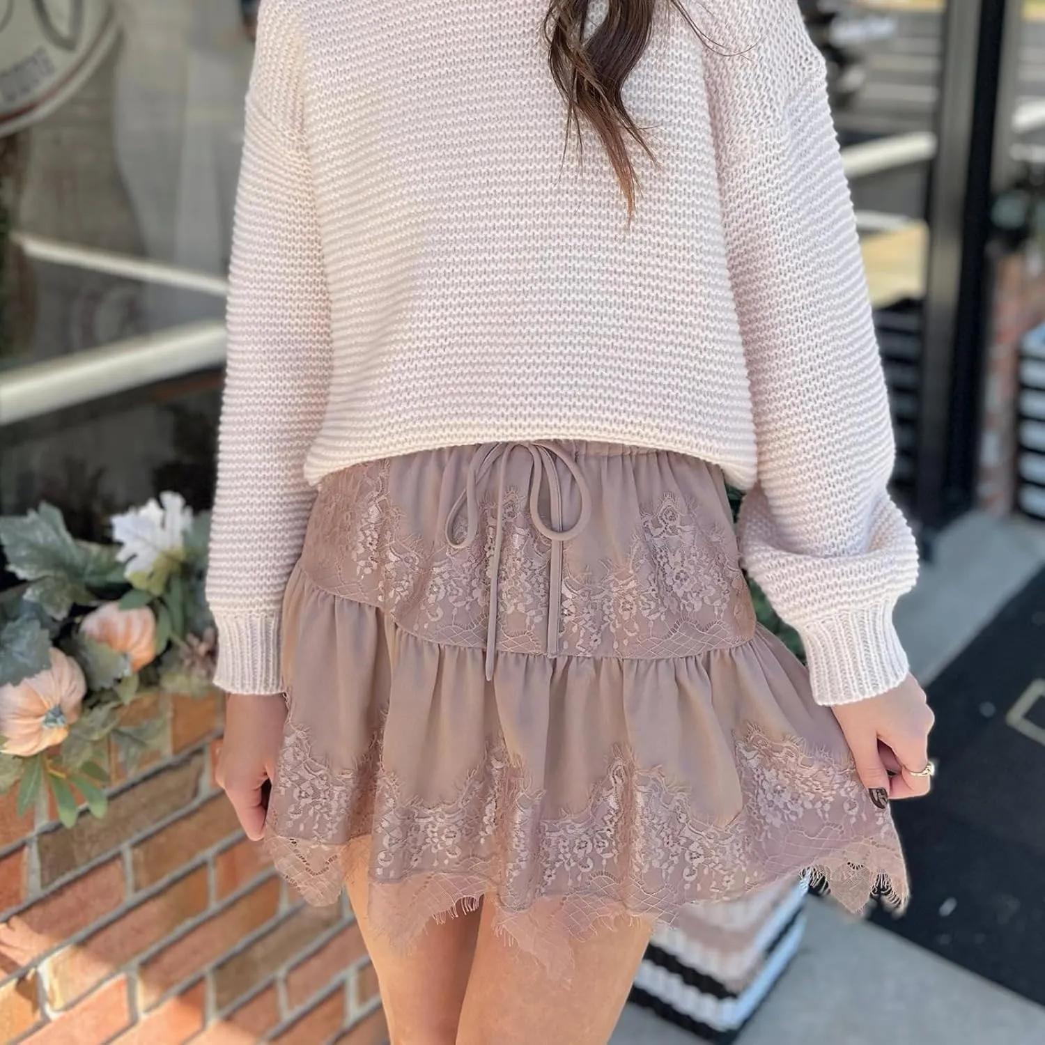 wdehow Women Y2K Lace Mini Skirt Low Rise Ruffle Pleated Layered Flowy Short Skirts