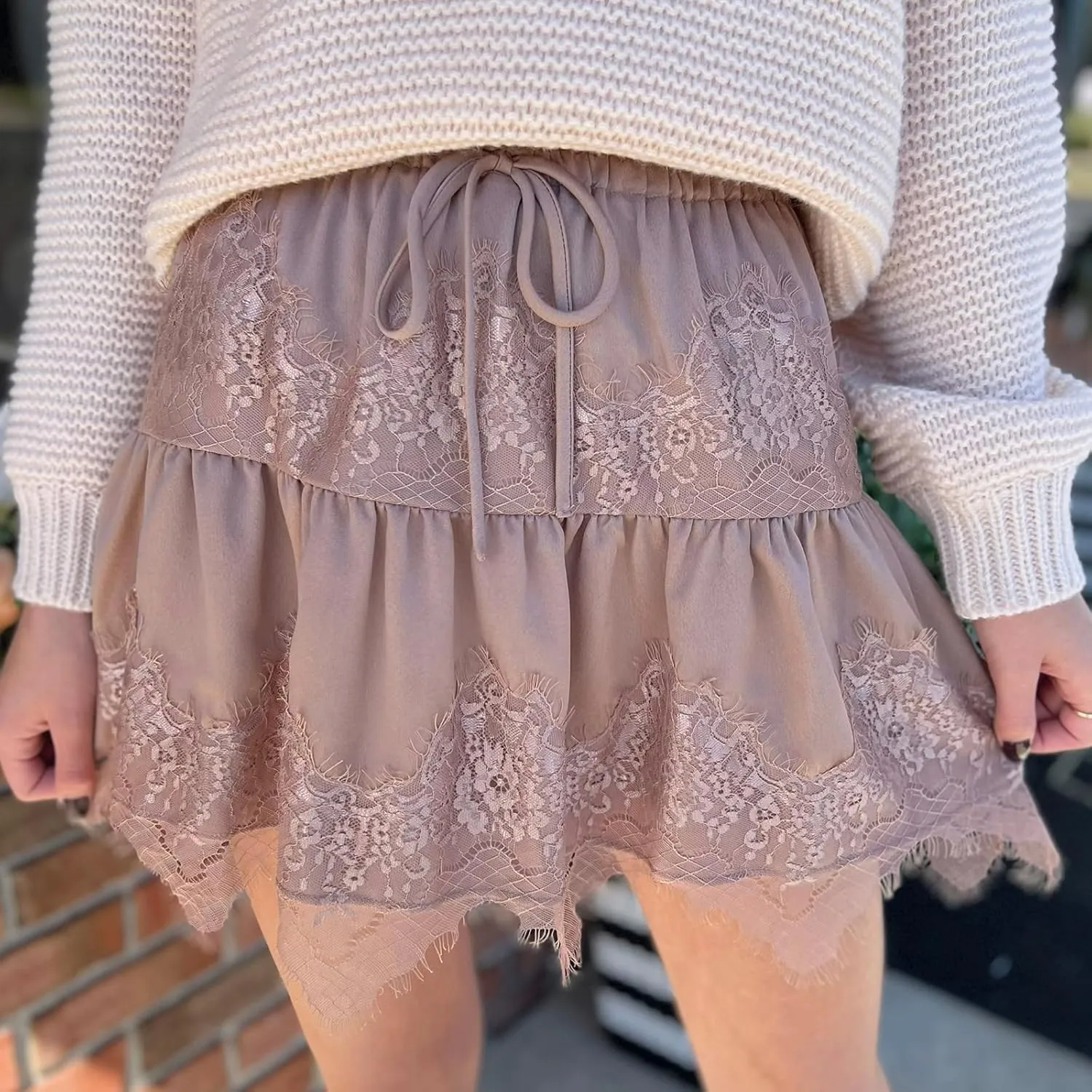 wdehow Women Y2K Lace Mini Skirt Low Rise Ruffle Pleated Layered Flowy Short Skirts