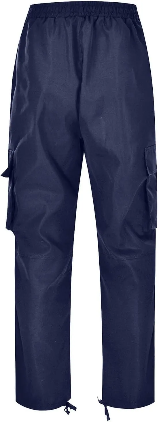 WENKOMG1 Casual Cargo Pants for Men Solid Camo Casual Hiking Pants Workout Joggers Drawstring Multi Pocket Sweatpants