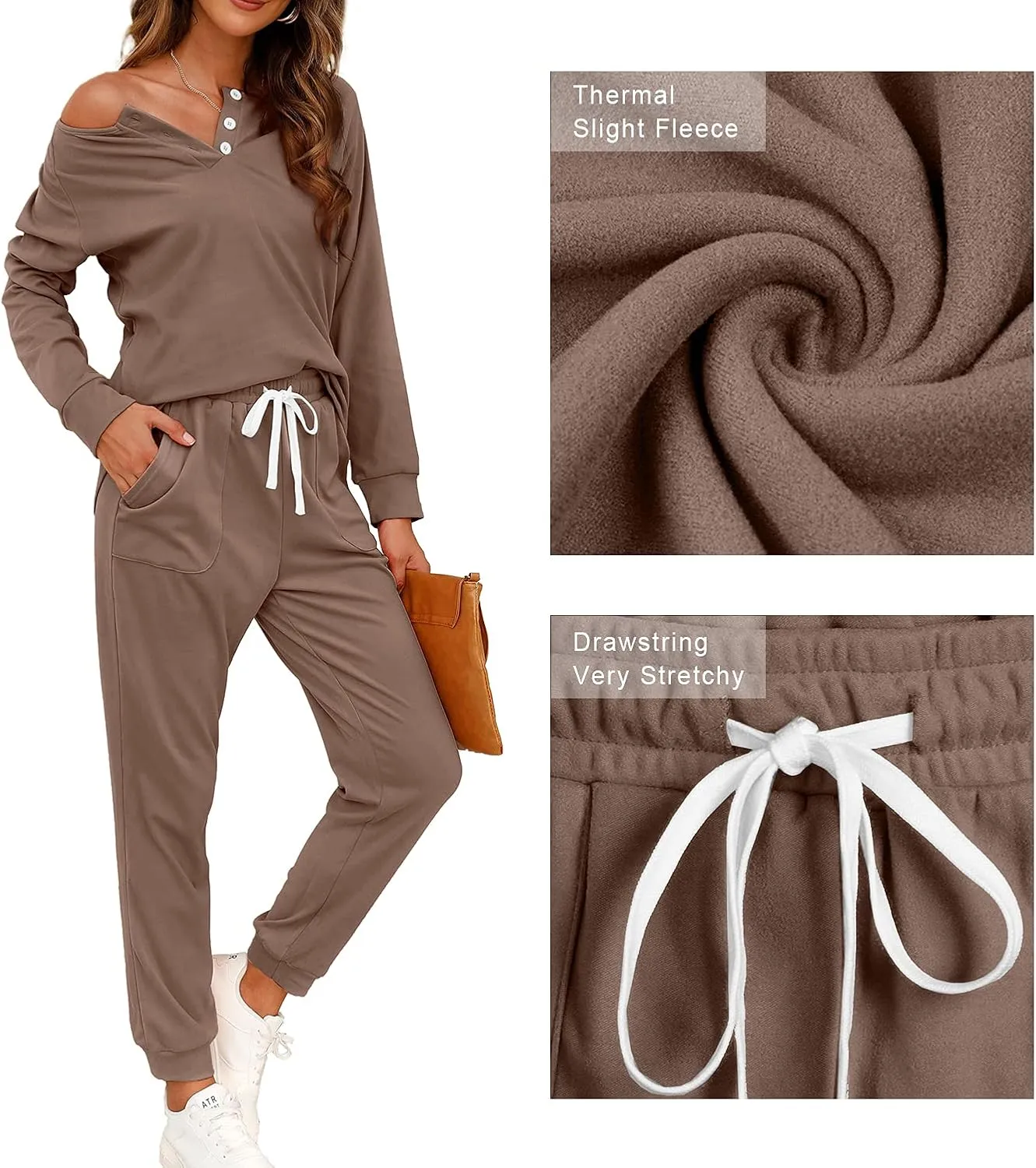 WIHOLL Two Piece Outfits for Women Lounge Sets Button Down Sweatshirt Sweatpants Sweatsuits Set with Pockets