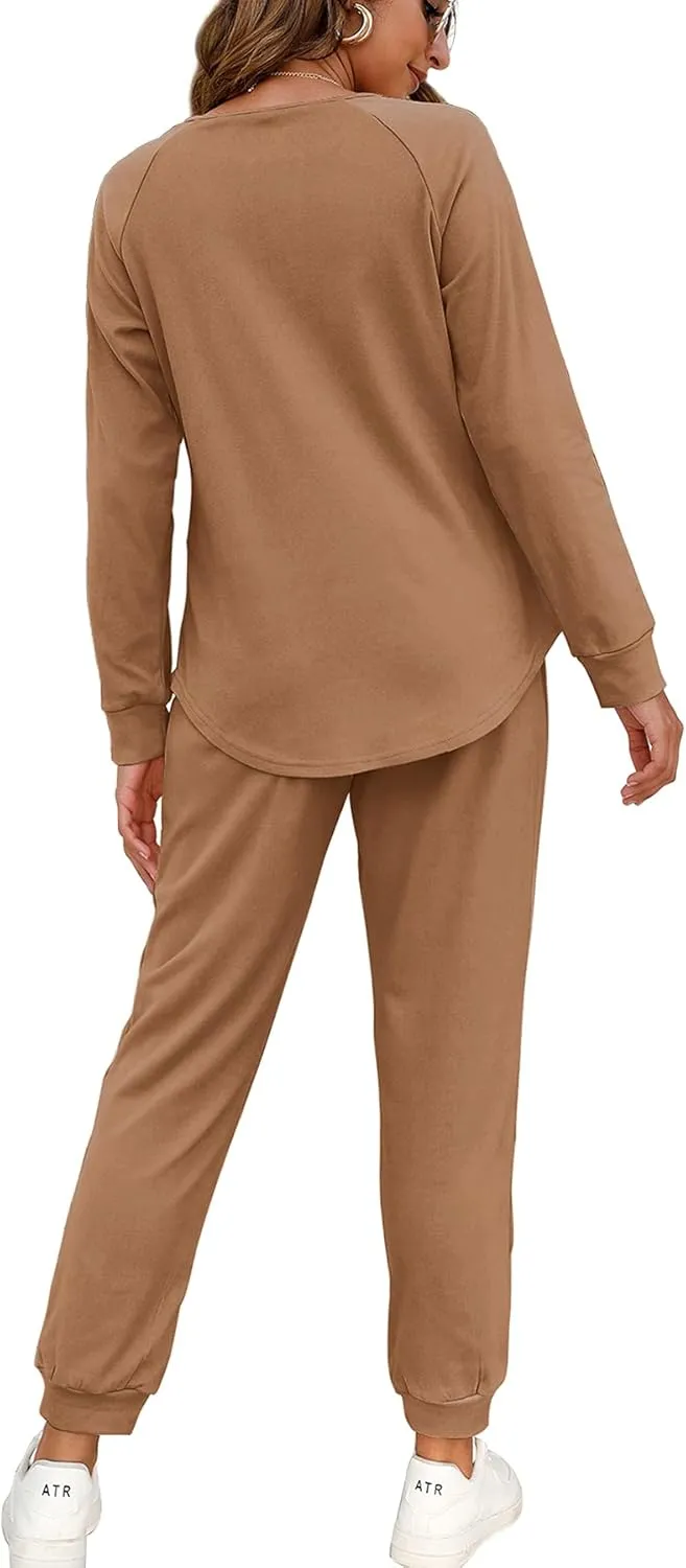 WIHOLL Two Piece Outfits for Women Lounge Sets Button Down Sweatshirt Sweatpants Sweatsuits Set with Pockets