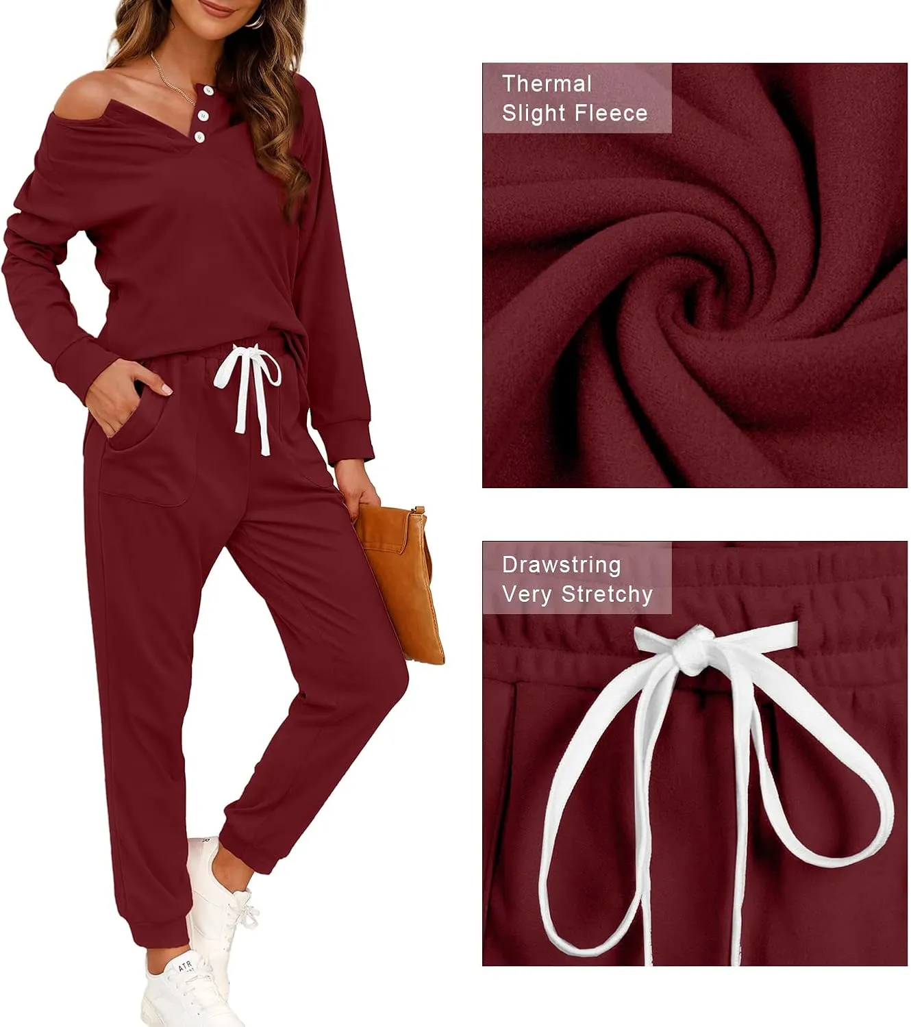 WIHOLL Two Piece Outfits for Women Lounge Sets Button Down Sweatshirt Sweatpants Sweatsuits Set with Pockets