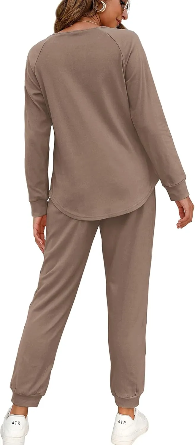 WIHOLL Two Piece Outfits for Women Lounge Sets Button Down Sweatshirt Sweatpants Sweatsuits Set with Pockets