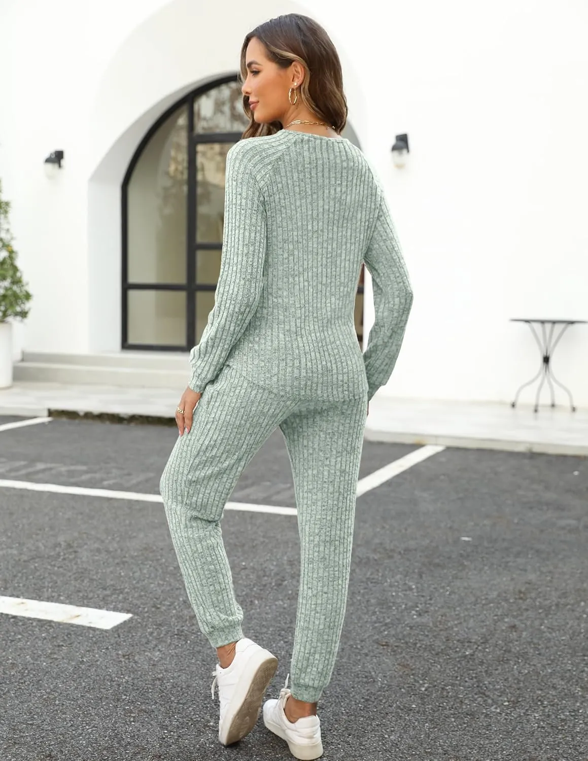 WIHOLL Two Piece Outfits for Women Lounge Sets Button Down Sweatshirt Sweatpants Sweatsuits Set with Pockets