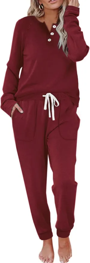 WIHOLL Two Piece Outfits for Women Lounge Sets Button Down Sweatshirt Sweatpants Sweatsuits Set with Pockets