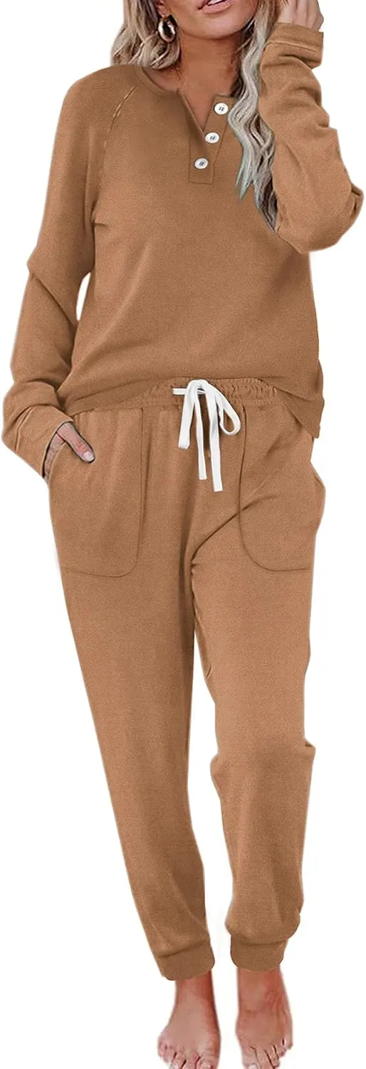 WIHOLL Two Piece Outfits for Women Lounge Sets Button Down Sweatshirt Sweatpants Sweatsuits Set with Pockets