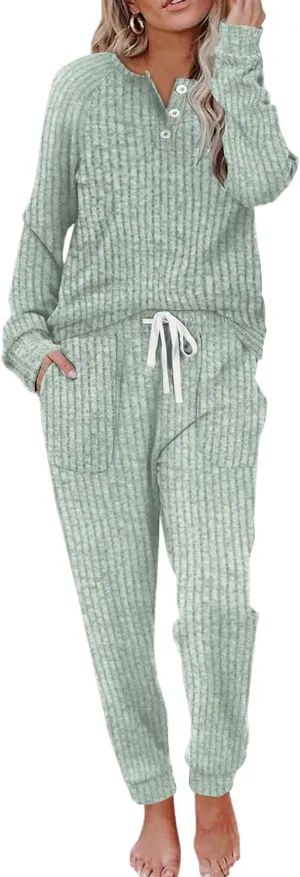 WIHOLL Two Piece Outfits for Women Lounge Sets Button Down Sweatshirt Sweatpants Sweatsuits Set with Pockets