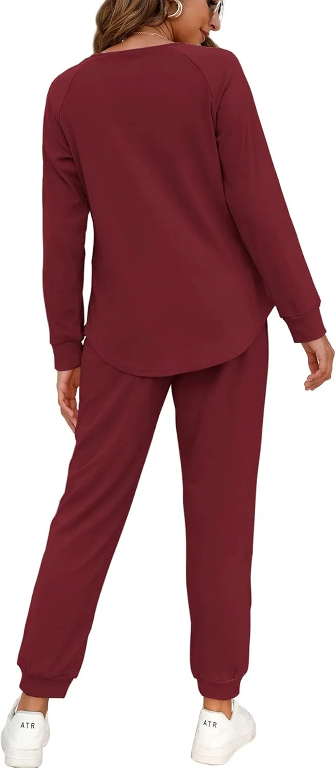 WIHOLL Two Piece Outfits for Women Lounge Sets Button Down Sweatshirt Sweatpants Sweatsuits Set with Pockets