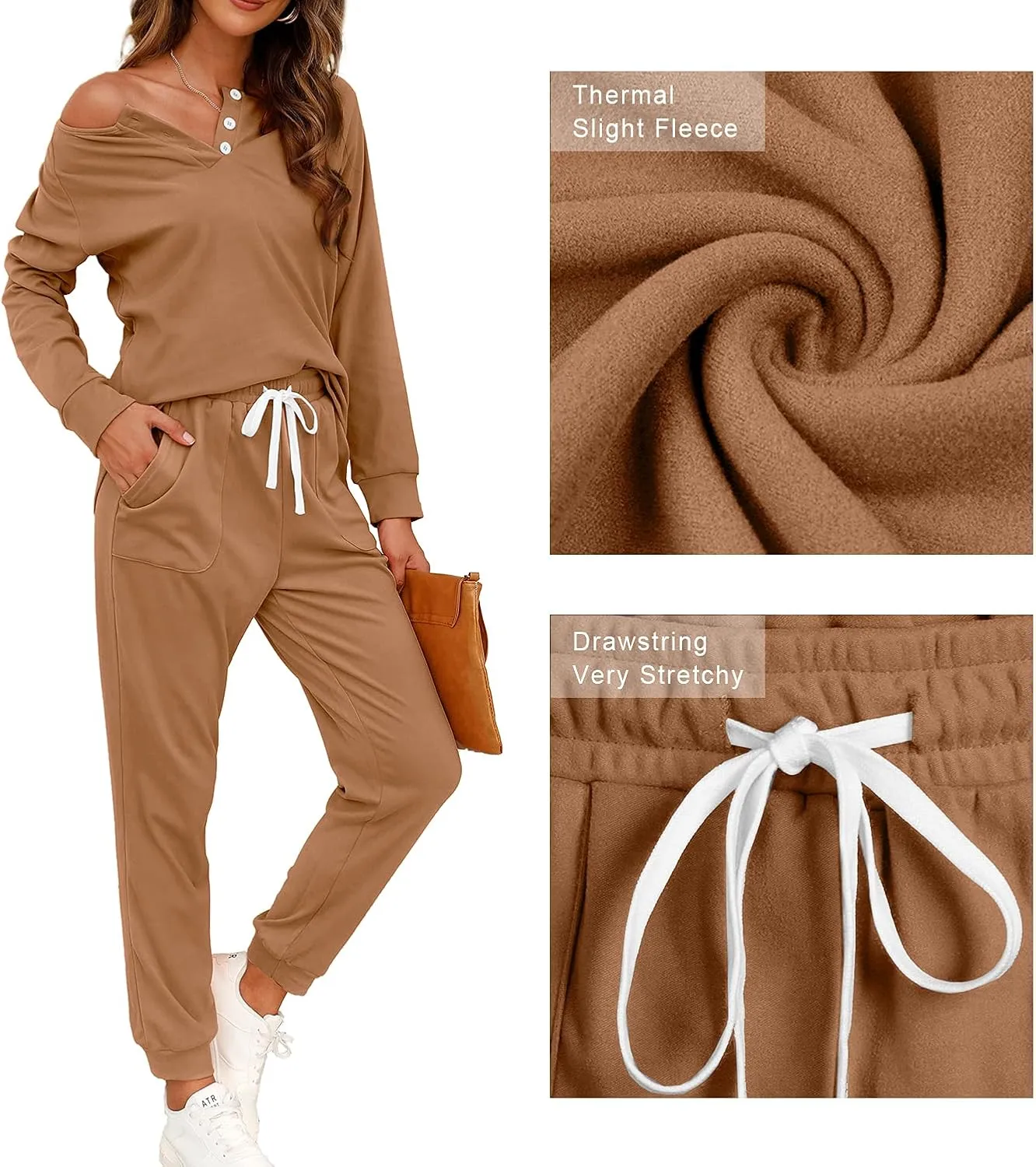 WIHOLL Two Piece Outfits for Women Lounge Sets Button Down Sweatshirt Sweatpants Sweatsuits Set with Pockets