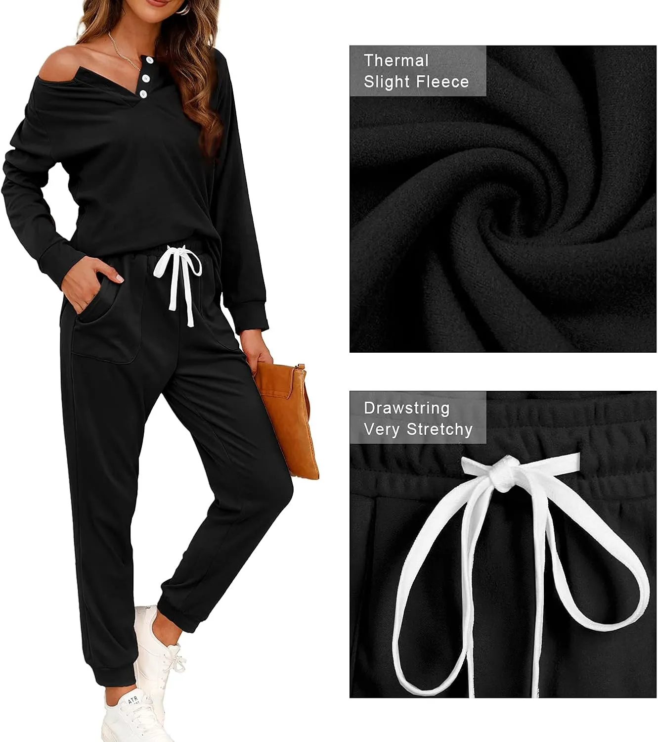 WIHOLL Two Piece Outfits for Women Lounge Sets Button Down Sweatshirt Sweatpants Sweatsuits Set with Pockets