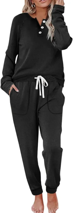 WIHOLL Two Piece Outfits for Women Lounge Sets Button Down Sweatshirt Sweatpants Sweatsuits Set with Pockets