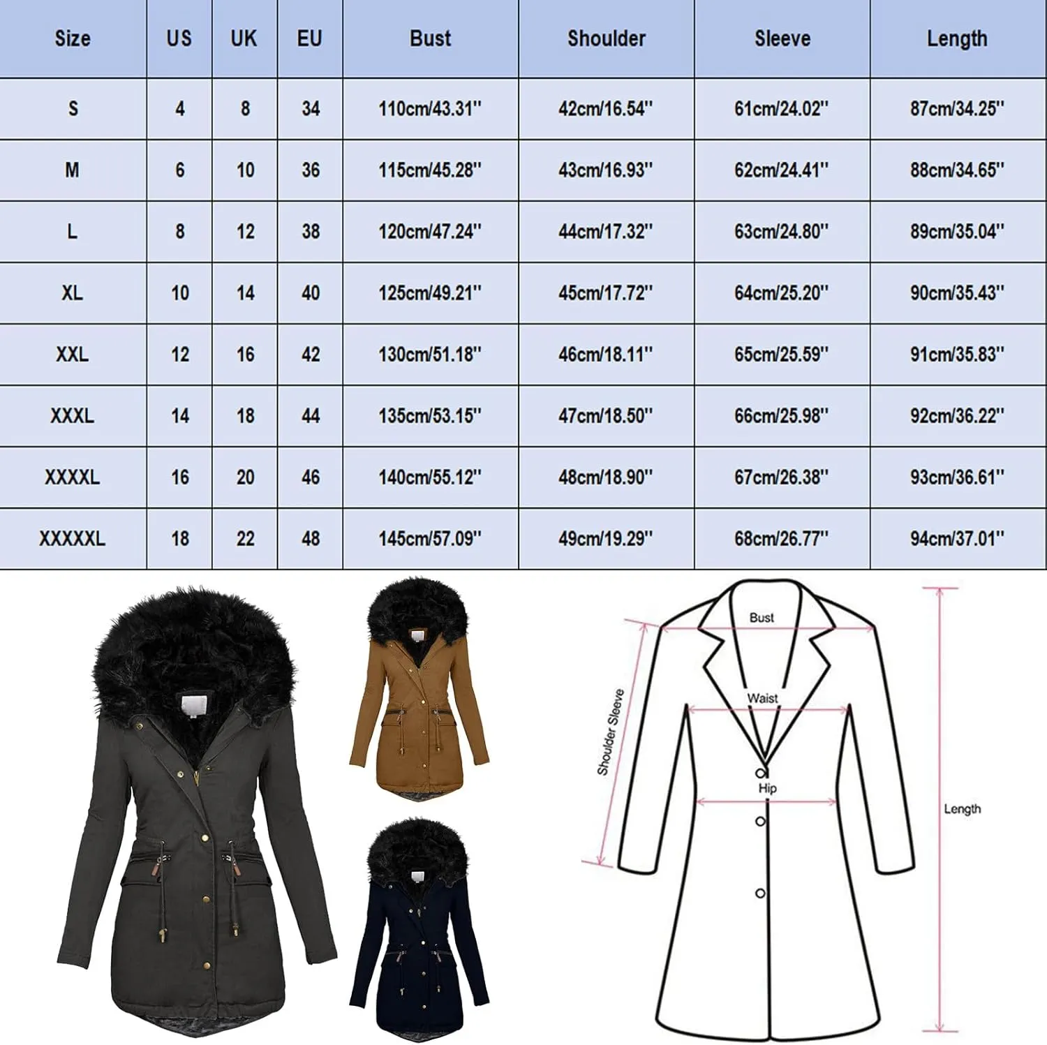 Winter Jacket for Women Fleece Puffer Lined Parka Drawstring Waterproof Coat Warm Hood Overcoat with Pockets