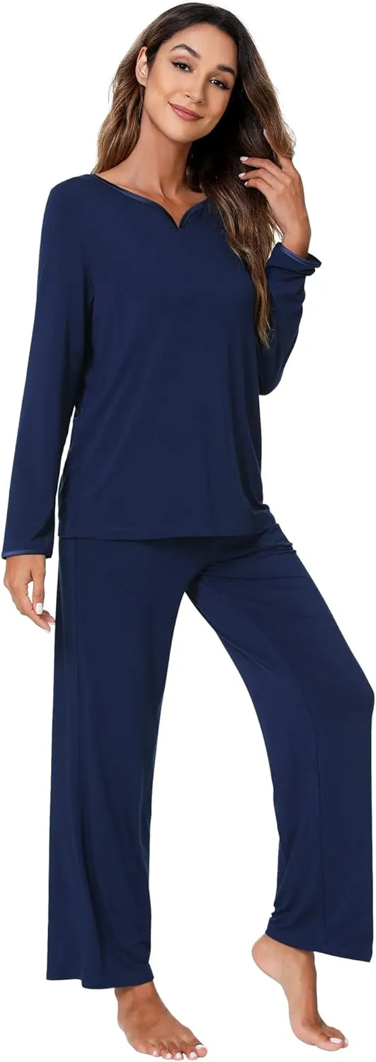 WiWi Pajamas Sets for Women Soft Long Sleeve Tops and Pants Sleepwear Ladies Pjs Viscose from Bamboo Pj S-XXL
