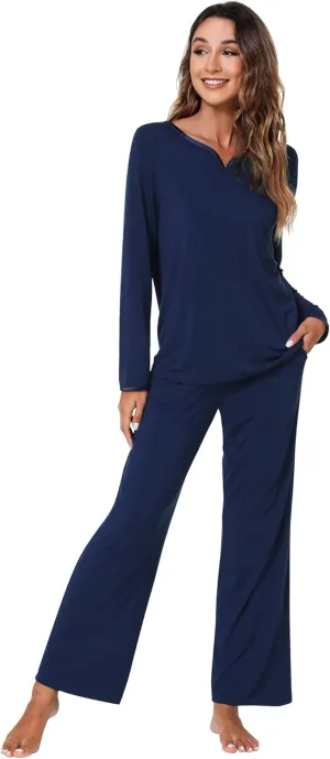 WiWi Pajamas Sets for Women Soft Long Sleeve Tops and Pants Sleepwear Ladies Pjs Viscose from Bamboo Pj S-XXL