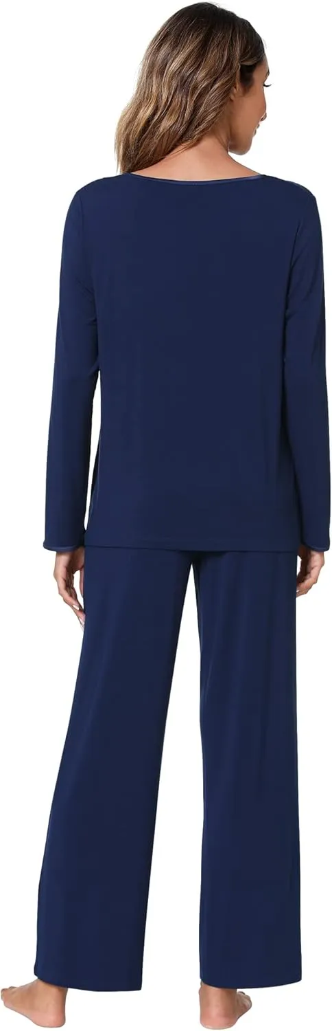 WiWi Pajamas Sets for Women Soft Long Sleeve Tops and Pants Sleepwear Ladies Pjs Viscose from Bamboo Pj S-XXL