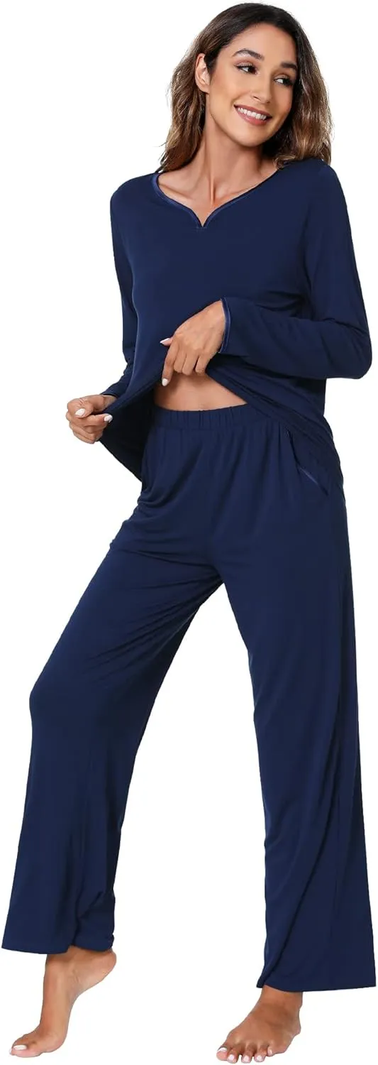 WiWi Pajamas Sets for Women Soft Long Sleeve Tops and Pants Sleepwear Ladies Pjs Viscose from Bamboo Pj S-XXL