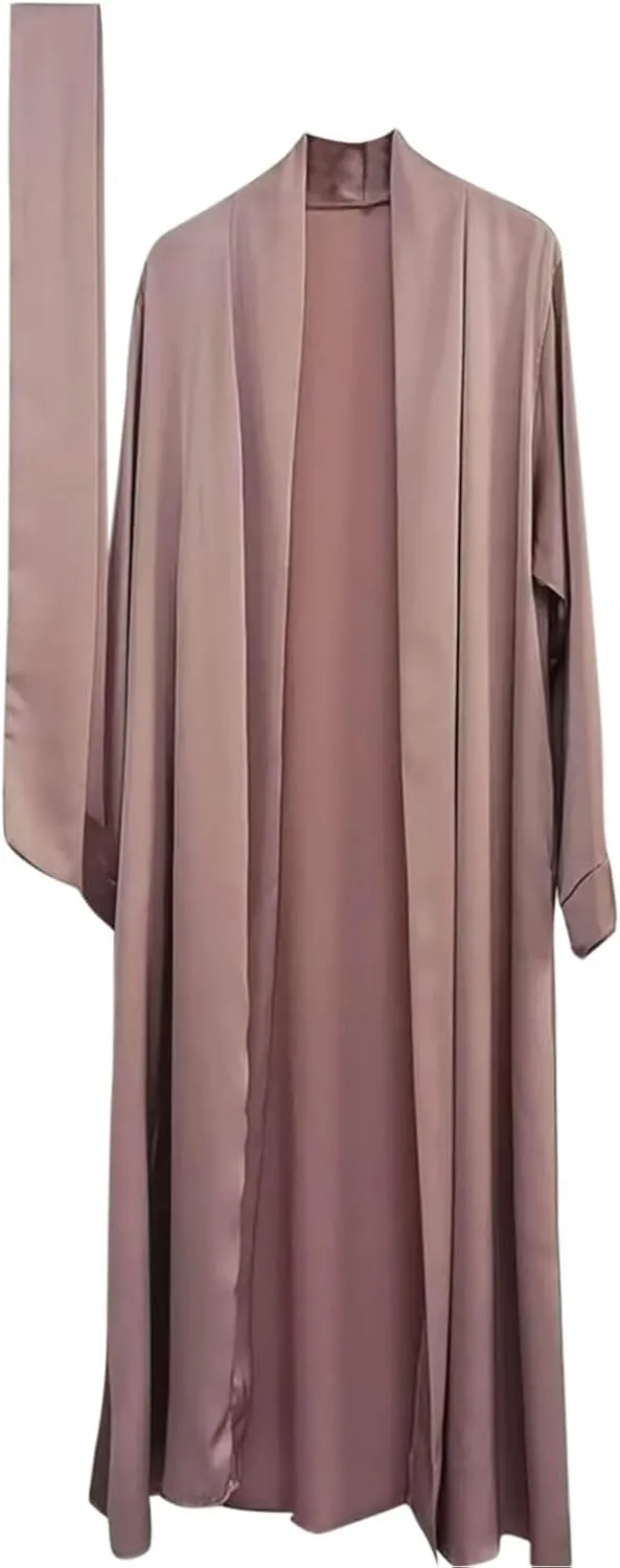 Women Belted Muslim Abaya Open Front Cardigan Maxi Dress Middle East Arab Dubai Islamic Robe Prayer Dress Gown