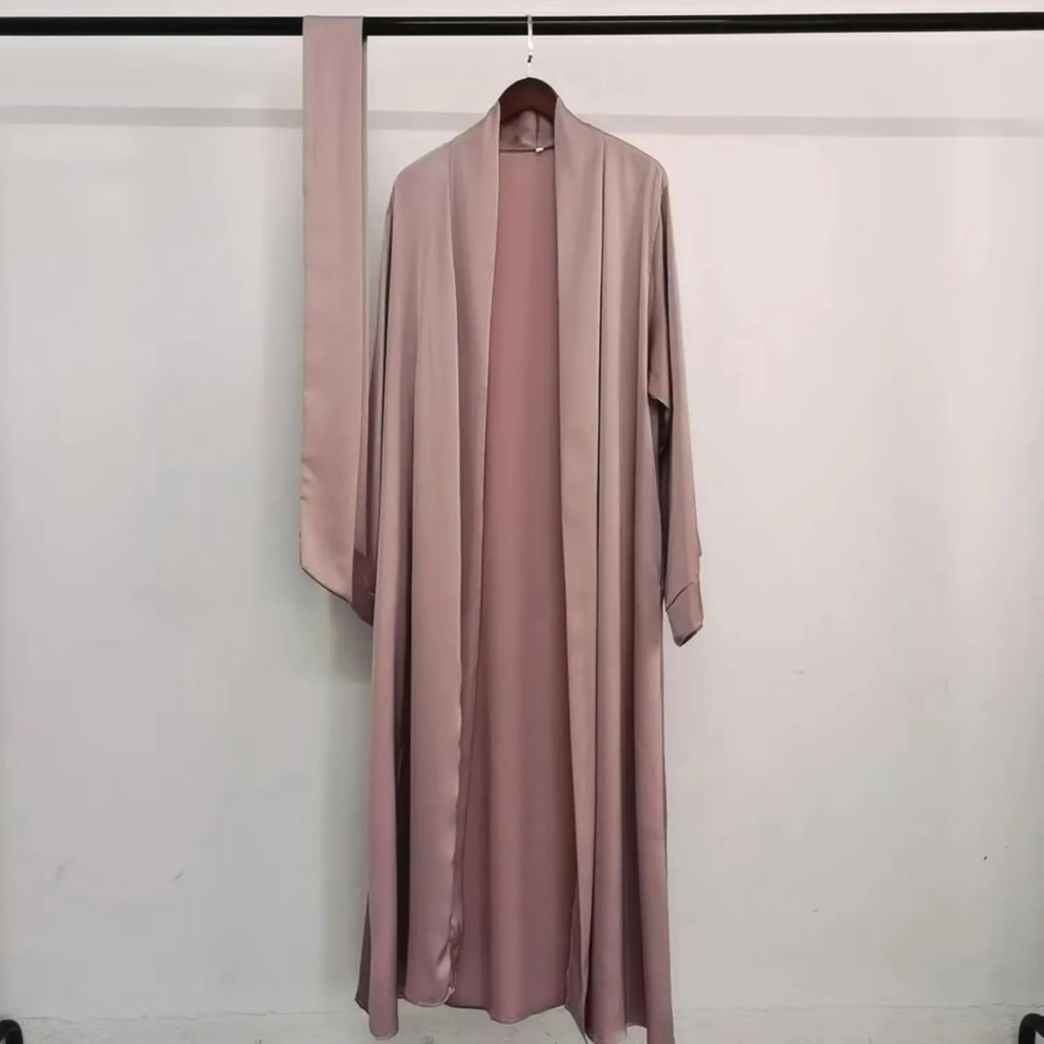 Women Belted Muslim Abaya Open Front Cardigan Maxi Dress Middle East Arab Dubai Islamic Robe Prayer Dress Gown