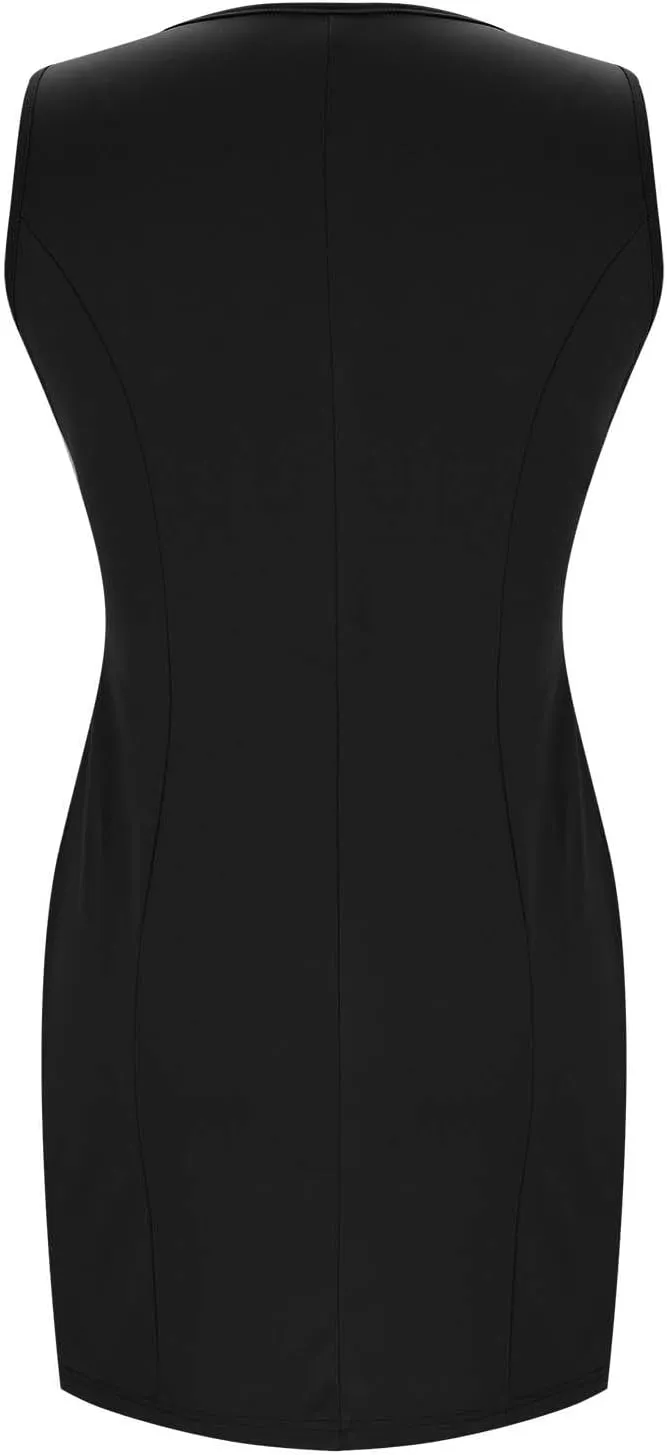 Women Button Deco Work Tank Dresses Summer Business Slim Fit Mini Dresses Elegant Casual Crewneck Office Outfits