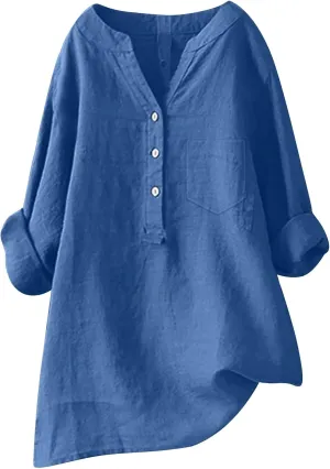 Women Button Up Shirt Plain Short Sleeve Linen Summer Casual Dress Blouse Tops Loose Tee Shirts