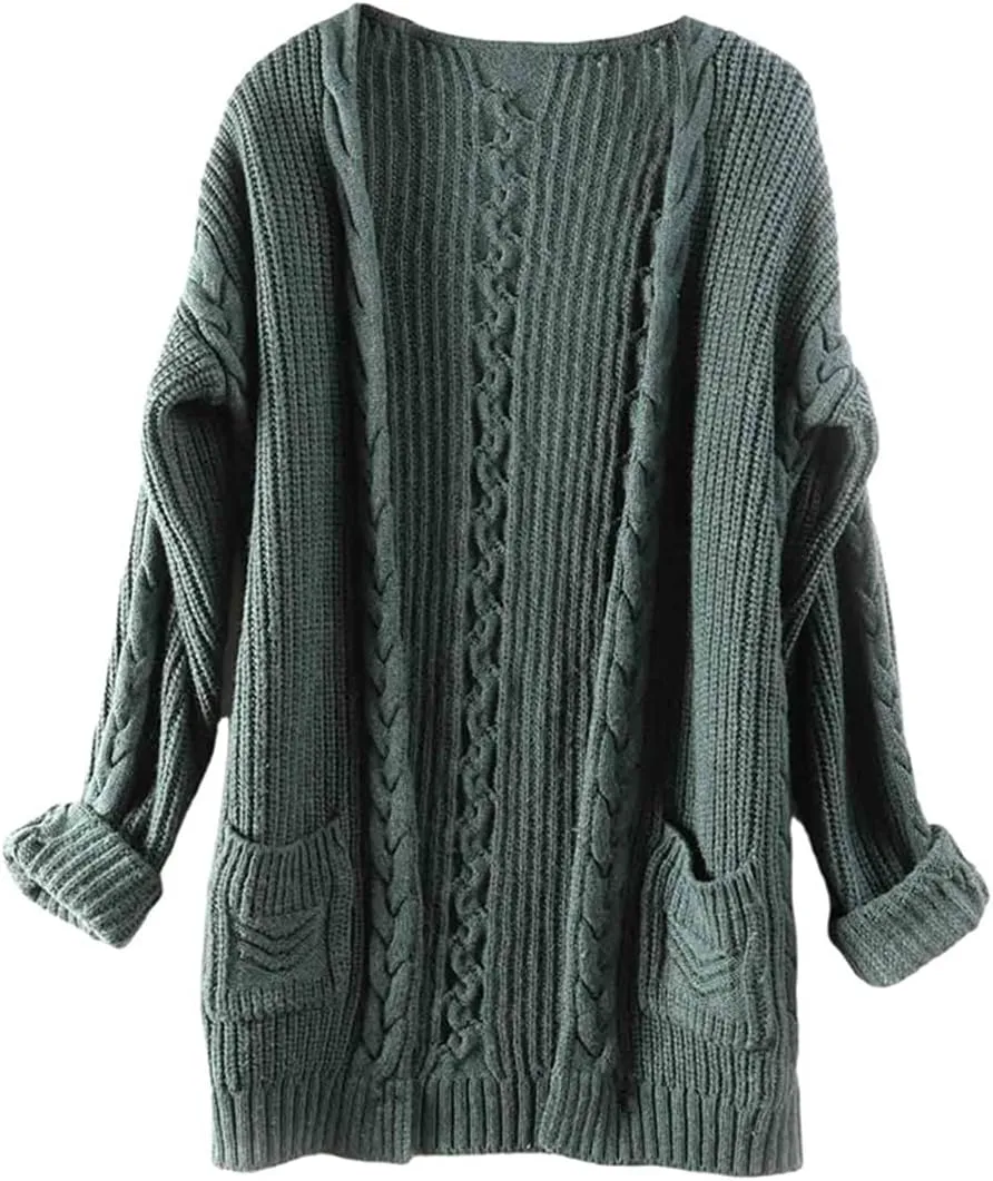 Women Cashmere Sweater Wool Thick Warm Soft Knit Cable Vintage Oversized Long Cardigan Long Sweater