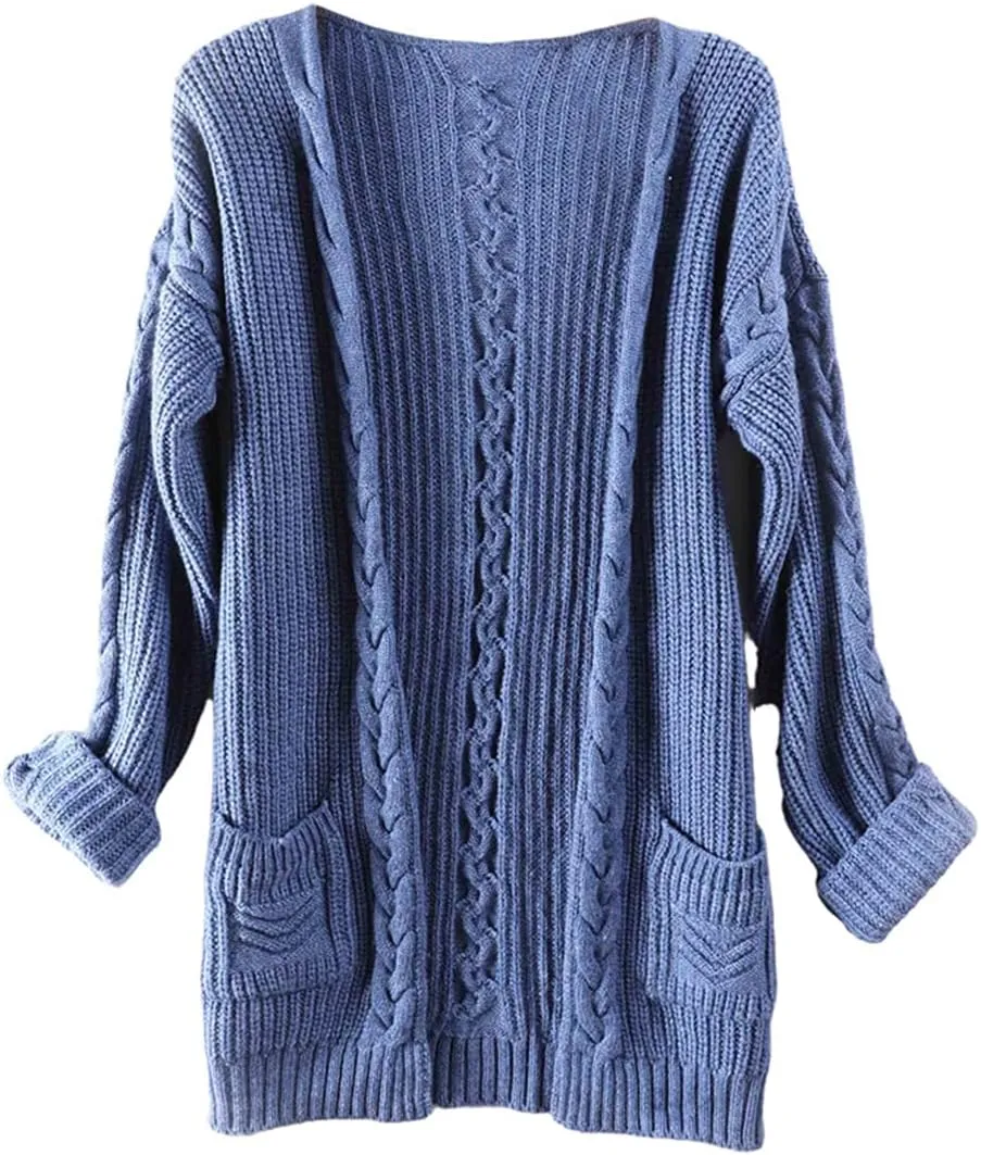 Women Cashmere Sweater Wool Thick Warm Soft Knit Cable Vintage Oversized Long Cardigan Long Sweater