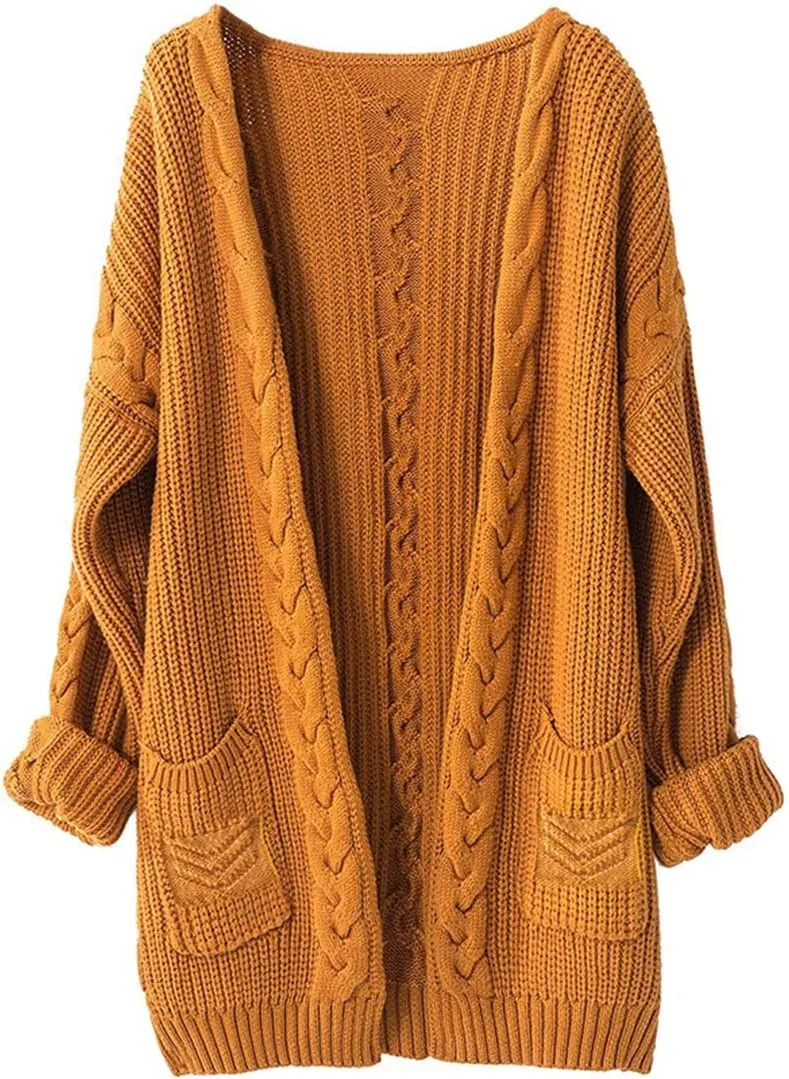 Women Cashmere Sweater Wool Thick Warm Soft Knit Cable Vintage Oversized Long Cardigan Long Sweater