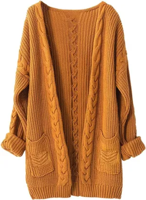 Women Cashmere Sweater Wool Thick Warm Soft Knit Cable Vintage Oversized Long Cardigan Long Sweater