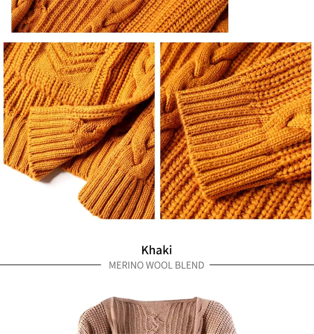 Women Cashmere Sweater Wool Thick Warm Soft Knit Cable Vintage Oversized Long Cardigan Long Sweater