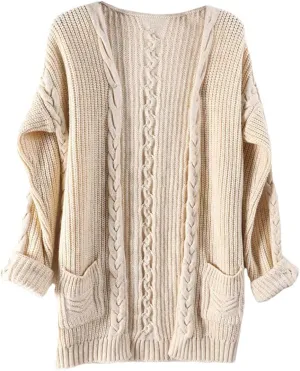 Women Cashmere Sweater Wool Thick Warm Soft Knit Cable Vintage Oversized Long Cardigan Long Sweater
