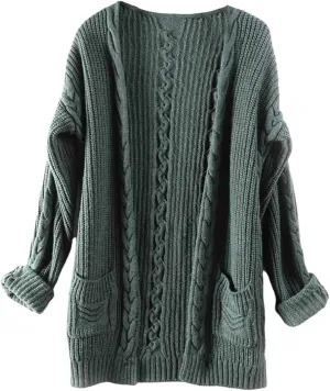 Women Cashmere Sweater Wool Thick Warm Soft Knit Cable Vintage Oversized Long Cardigan Long Sweater
