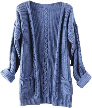 Women Cashmere Sweater Wool Thick Warm Soft Knit Cable Vintage Oversized Long Cardigan Long Sweater